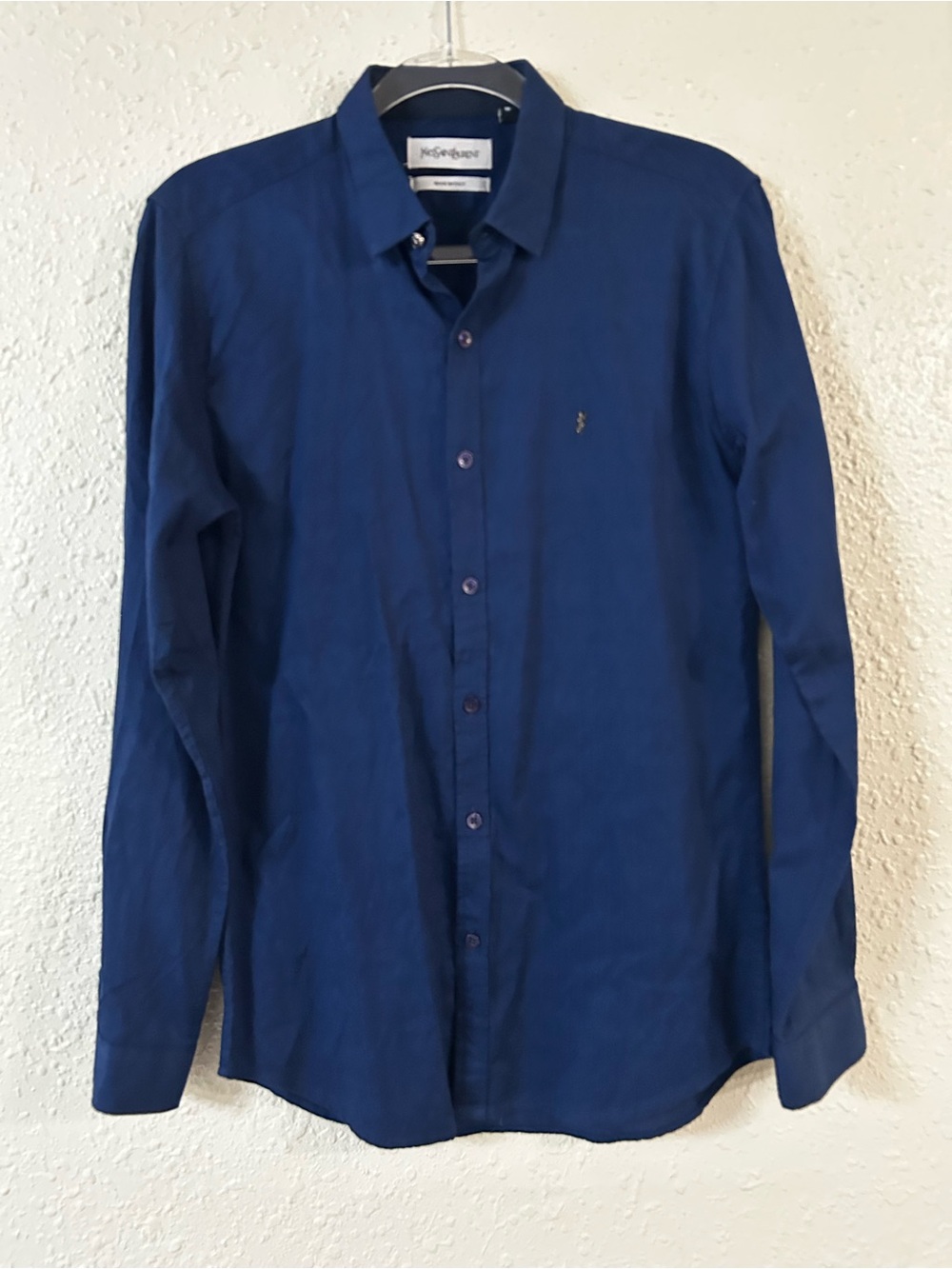 Yves Saint Laurent Men's Deep Blue Button-Down Dress Shirt